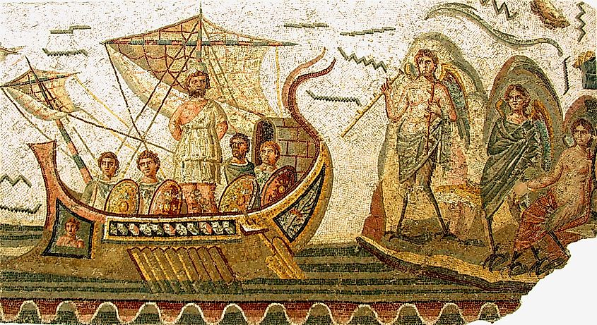 Odysseus and the Sirens, Ulixes mosaic at the Bardo National Museum in Tunis, Tunisia, 2nd century AD
