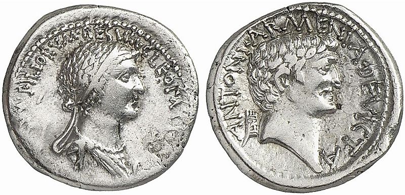 Denarius of Mark Antony and Cleopatra, 32 BC