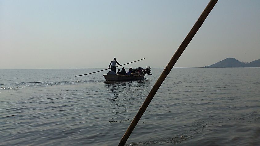 Punting in Lake Chilwa, Malawi.