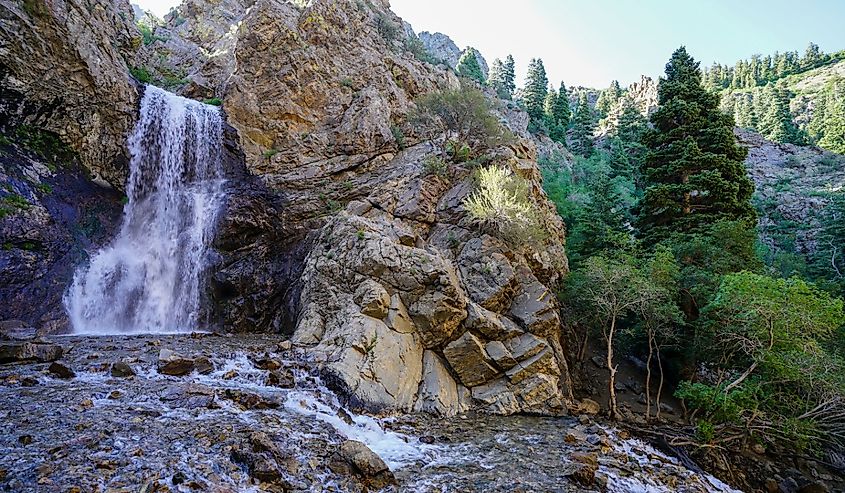 View of Adams waterfall in the canyon area near Layton, Utah