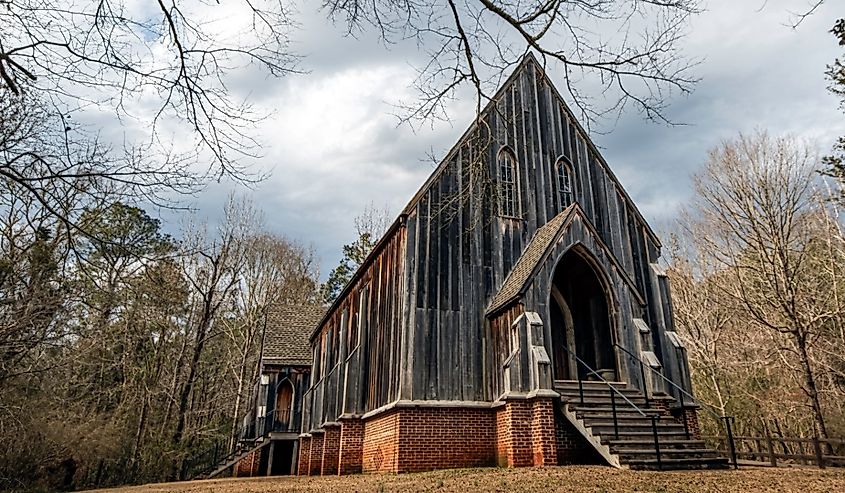 Historic St. Luke's Episcopal Church at Old Cahawba Archaeological Park, originally built in 1854 in Orrville, Alabama.