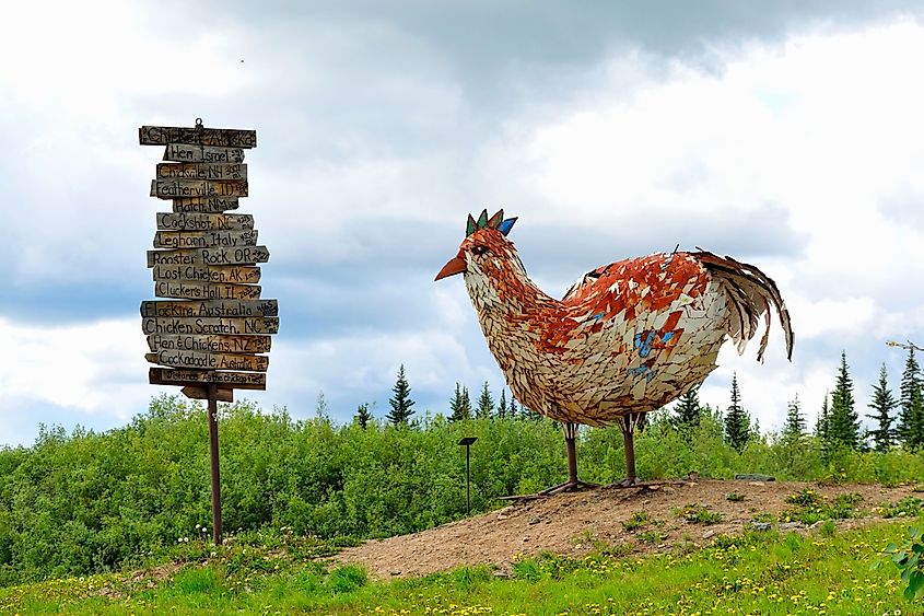Chicken sculpture in Chicken, Alaska.