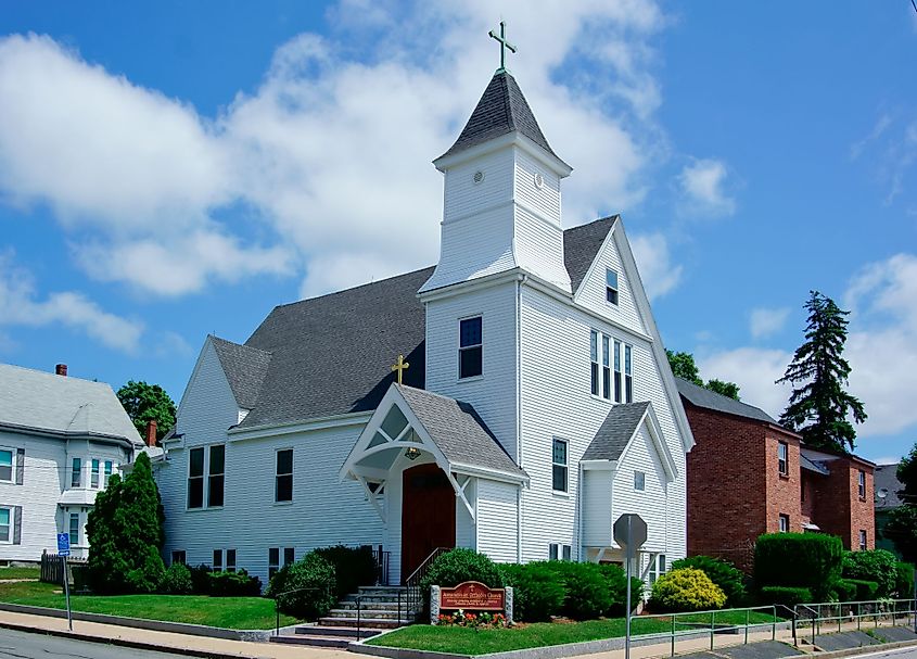 Beautiful view of Albanian Orthodox Church of Annunciation in Natick, Massachusetts