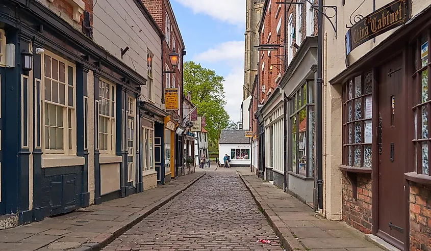 Old cobbled town street, Boston, Lincolnshire.