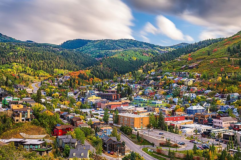 Park City, Utah, downtown in autumn at dusk