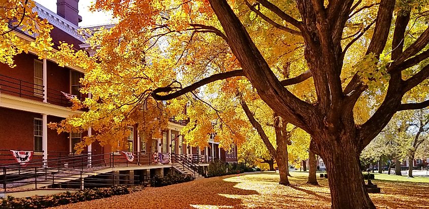 Colorful fall foliage at Fort Leavenworth, Kansas, USA.