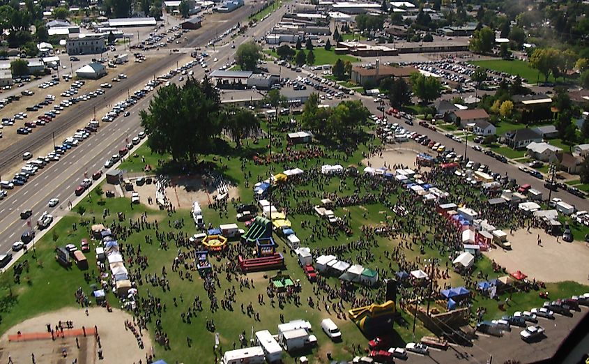 Aerial view of Idaho Spud Day celebrations in Shelley, Idaho