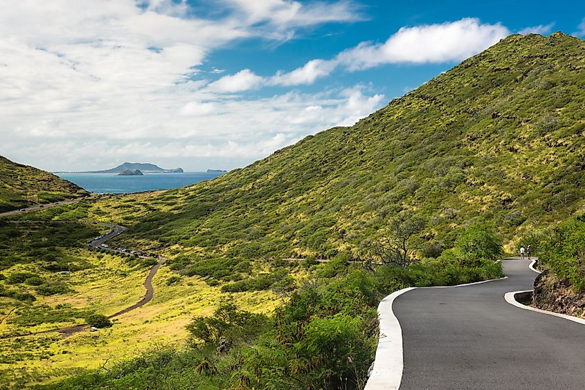 Makapu'u Point Lighthouse Trail on Kaiwi State Scenic Shoreline, Oahu, Hawaii.