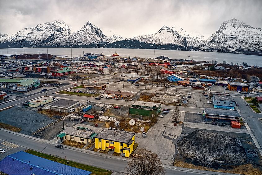 Aerial view of Valdez, Alaska.