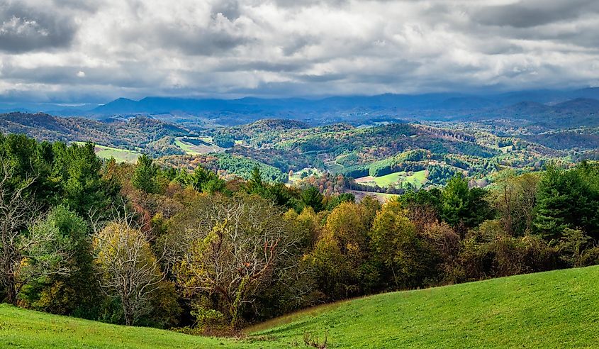 Autumn farms from the Blue Ridge Parkway near West Jefferson