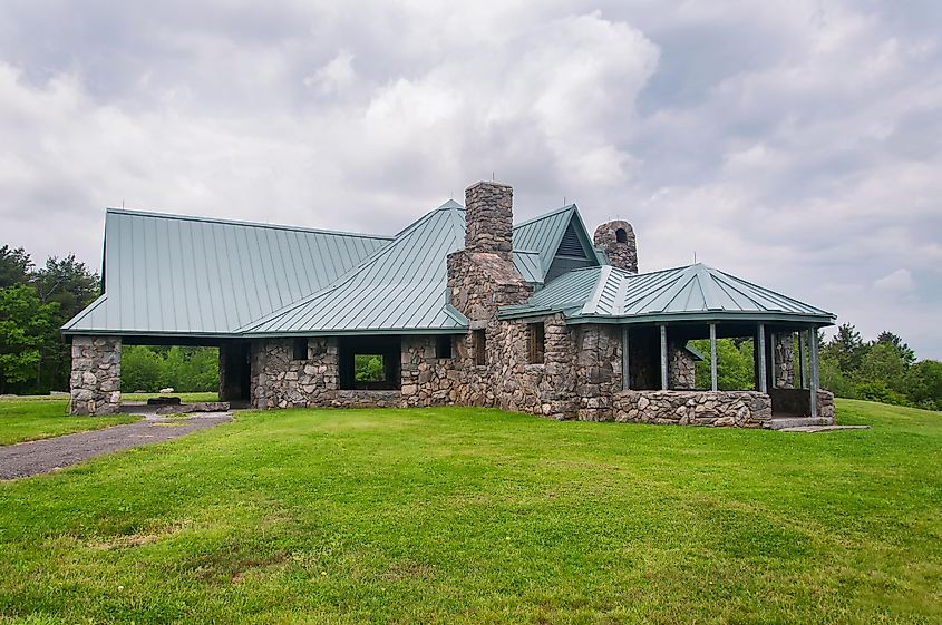 A former stone mansion at Dennis Hill State Park in the northwest corner hills in Norfolk Connecticut.