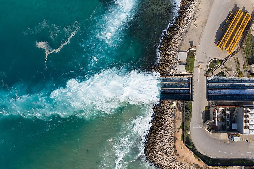 Top view The largest water desalination facility in the world, Hadera Israel