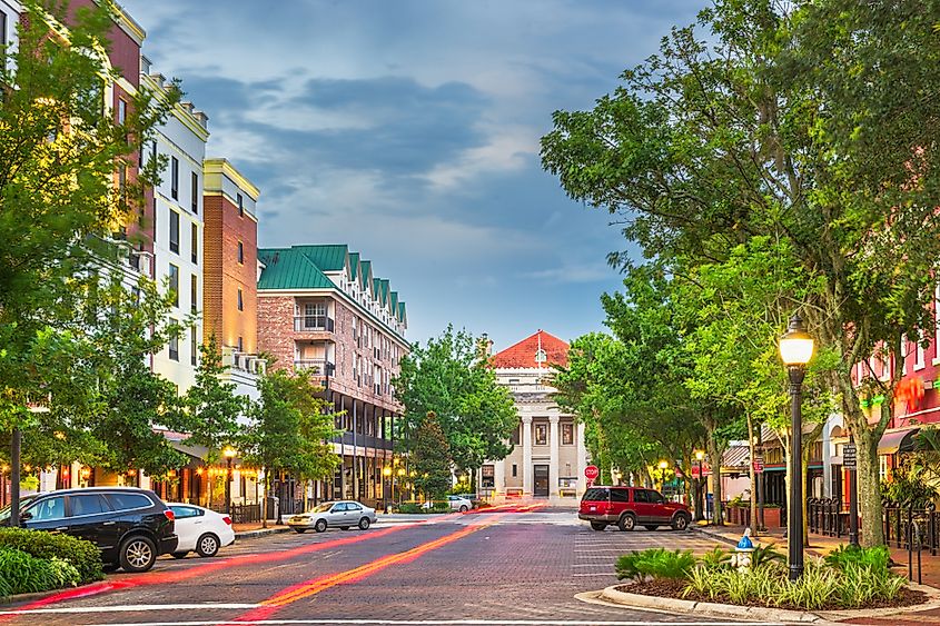 Skyline of downtown Gainesville at twilight