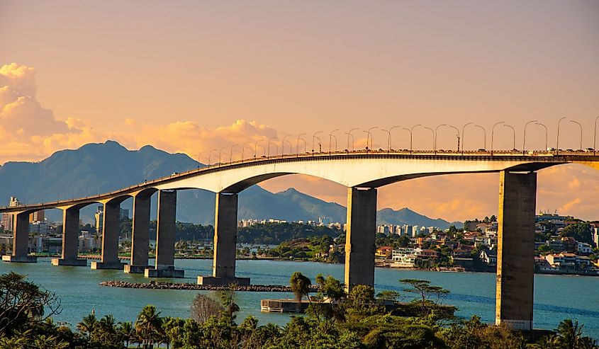 Sunset at Terceira Ponte (Third Bridge) located in Espírito Santo State, Brazil.