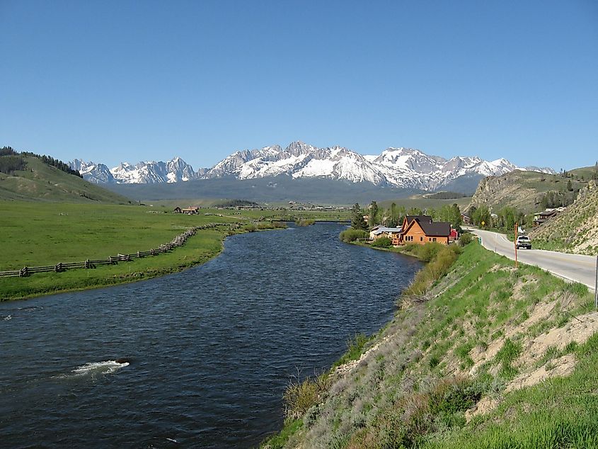 Salmon River and Sawtooth Mountains in Stanley, Idaho