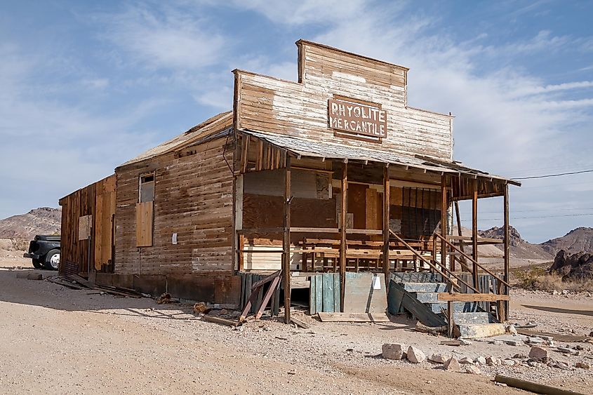 Abandoned Rhyolite Mercantile Shop in Nevada Ghost Town.