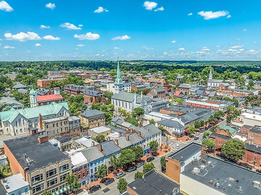Aerial view of historic Fredericksburg, Virginia