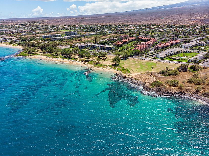 Aerial view at Kamaole Sand Beach III, Kihei, Maui, Hawaii.