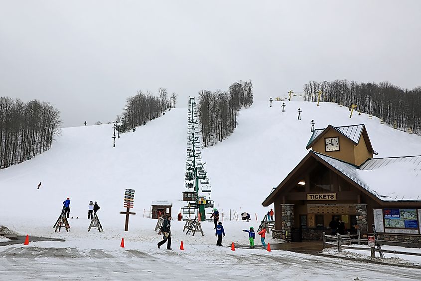 Skiers at Nub's Nob in Harbor Springs, Michigan
