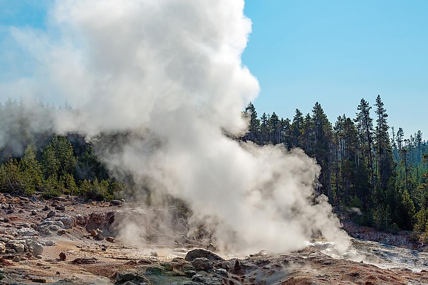 The Steamboat Geyser in Yellowstone National Park.