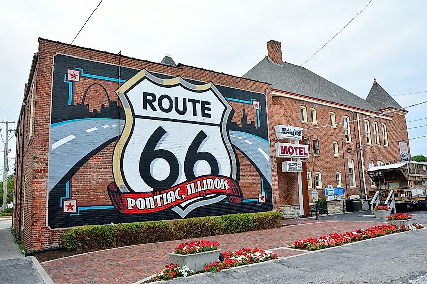 Route 66 mural in Pontiac, Illinois.