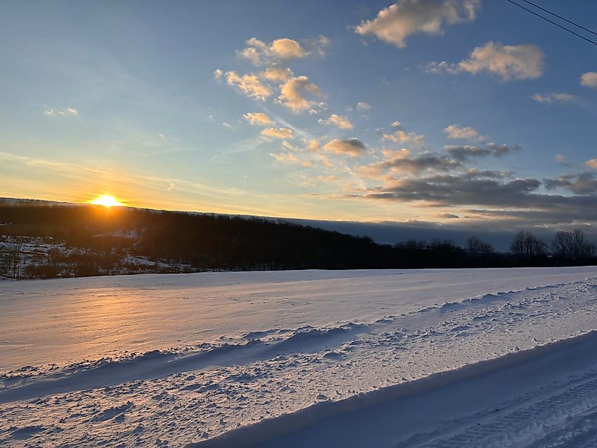 Wintry sunrise in Honesdale, Pennsylvania.