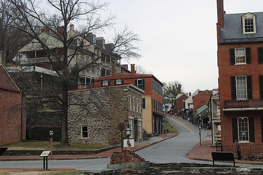 Historical Harpers Ferry West Virginia in February.