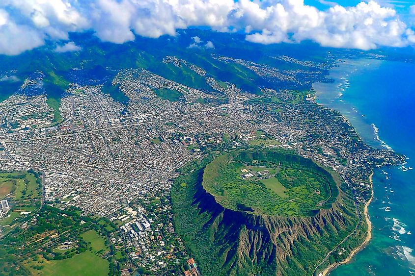 Aerial view of Diamond Head, Oahu, Hawaii