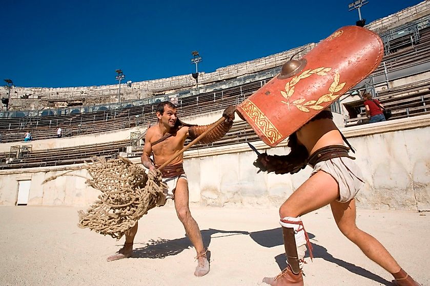 Re-enactment of a gladiator fight in modern times.