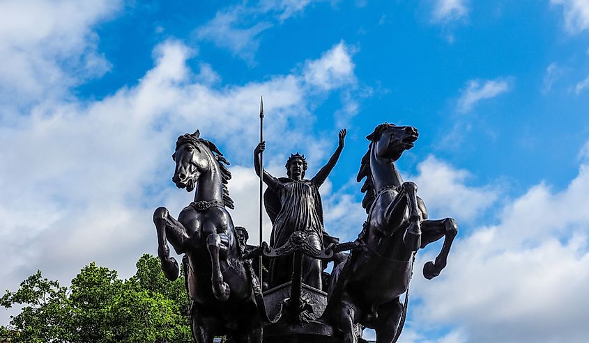 Statue of Boadicea Boudicca Queen of the Iceni who died AD 61 after leading her people against Rome