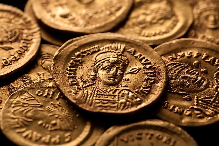 A group of ancient Byzantine coins