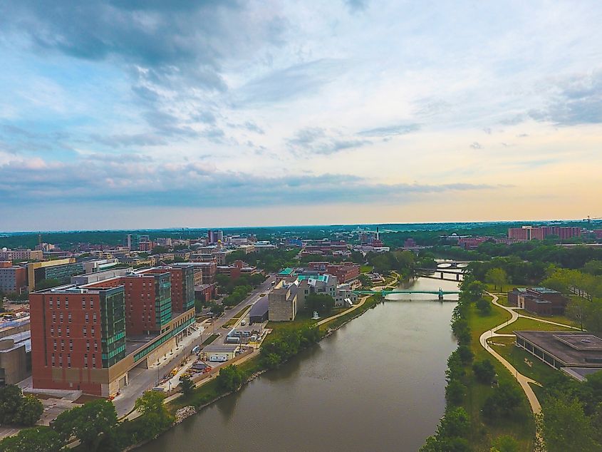 Aerial view of Iowa City, Iowa