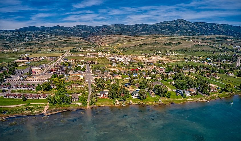 Aerial View of Garden City, Utah on the shore of Bear Lake