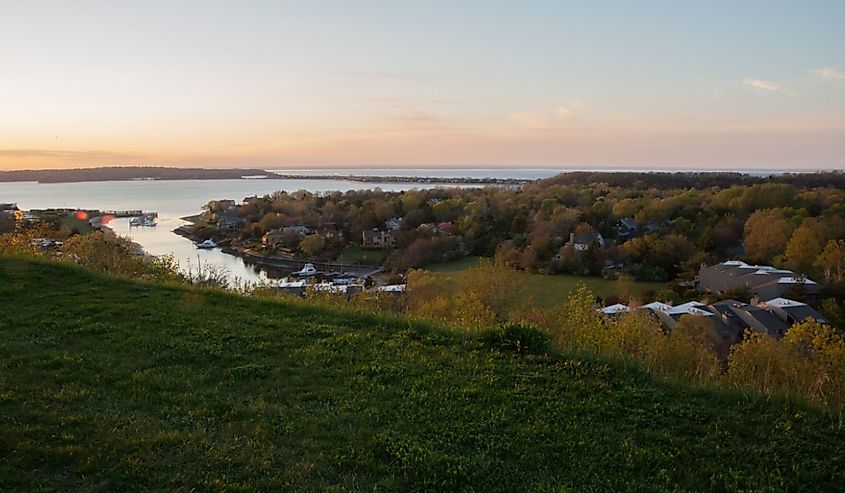 Overlooking Asharoken and Northport Bay at golden hour in autumn