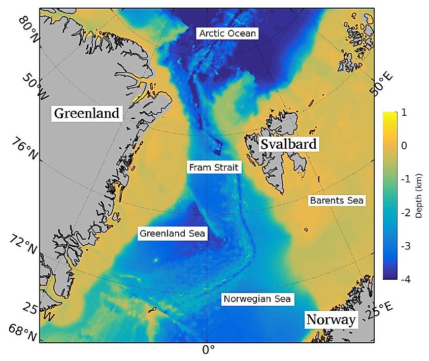 Fram Strait is located between Svalbard and Greenland.