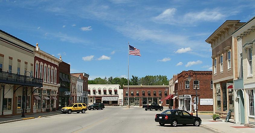 The old, historic downtown section of Mazomanie, Wisconsin