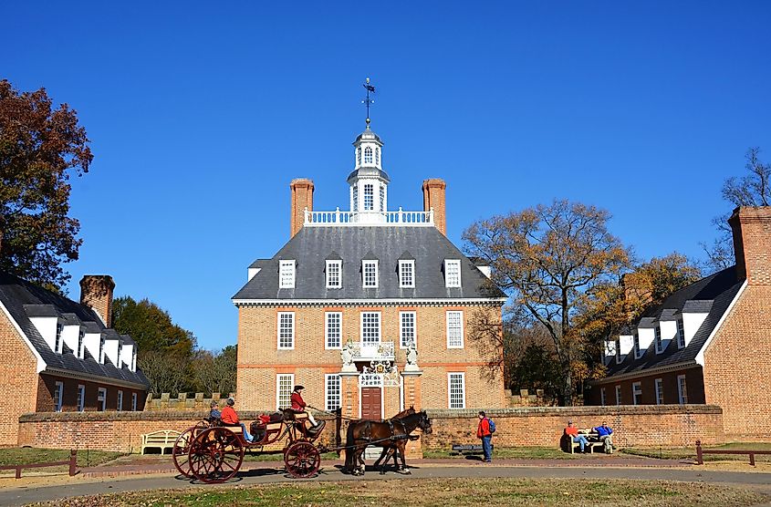 The Governors Palace in Colonial Williamsburg, Virginia. It was reconstructed on the original site after a fire destroyed it in the 1930's.