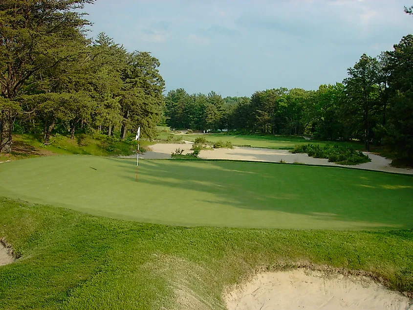 View from the green on the 17th hole at Pine Valley Golf Club in New Jersey.