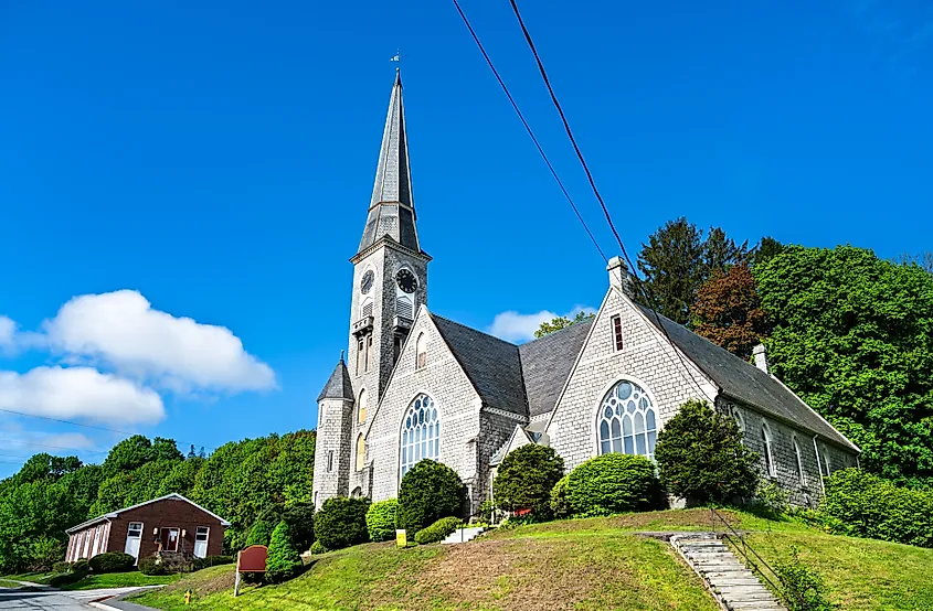 Historic stone church in Hallowell, Maine. 