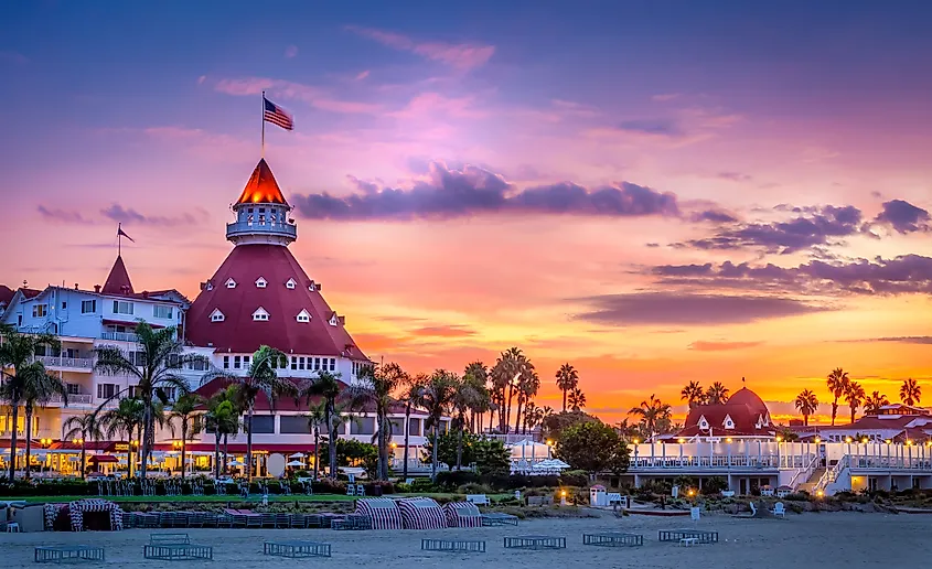 The town of Coronado, California, seen from across the bay.