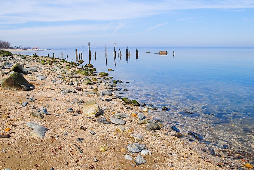 Sands Point Long Island with Rocky Beach and Calm Waters.
