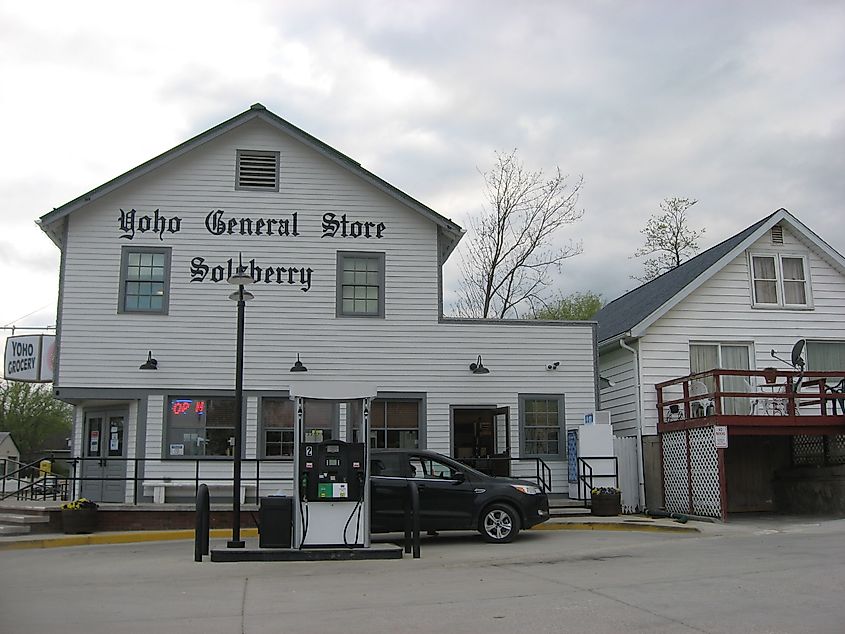 Front of the Yoho General Store in Solsberry, Indiana.
