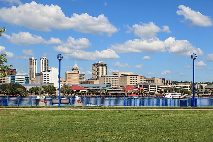 Panoramic photo of Downtown Peoria photographed on the other side of the Illinois River in East Peoria, Illinois.