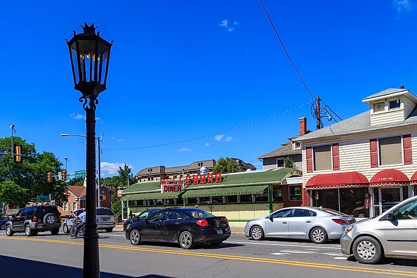 Wellsboro, PA, USA: The downtown streets of Wellsboro still illuminated with authentic gas street lamps.