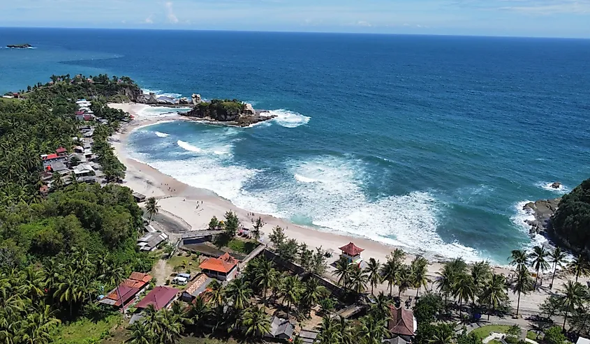 Klayar Beach skyview at Pacitan, East of Java, Indonesia