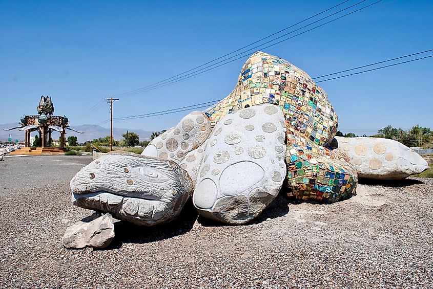 A 70 ton tortoise made of boulders in Fernley, Nevada.