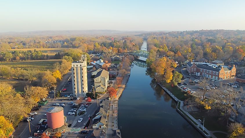 The village of Pittsford along the Erie Canal, New York.