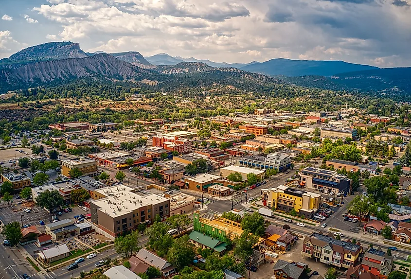 Aerial view of Durango, Colorado, in summer.