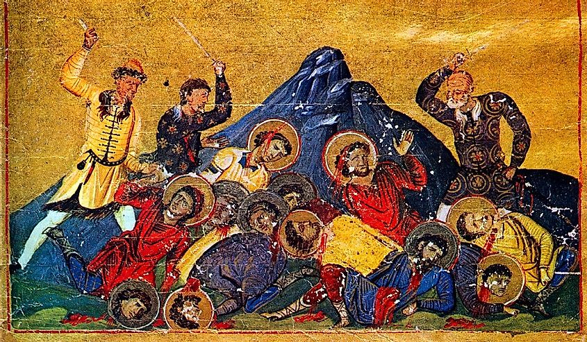 Bulgar warriors slaughter Byzantines