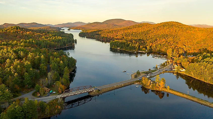 Aerial view of Long Lake, New York.